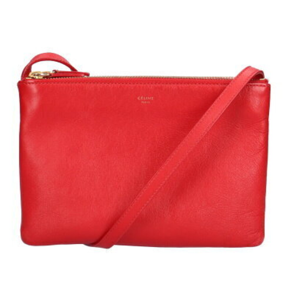Celine Trio Shoulder Bag Leather Red